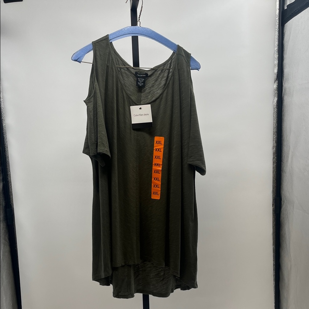 Calvin Klein Jeans Olive Green Cold-Shoulder Tunic